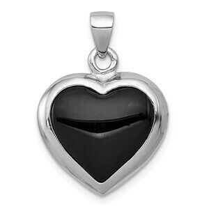 925 Sterling Silver Onyx/Mother of Pearl Reversible Heart Necklace Charm Pendant